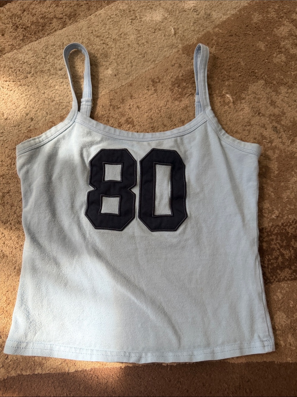 Edikted Light Blue Spaghetti Strap Tank with Navy '80' Applique